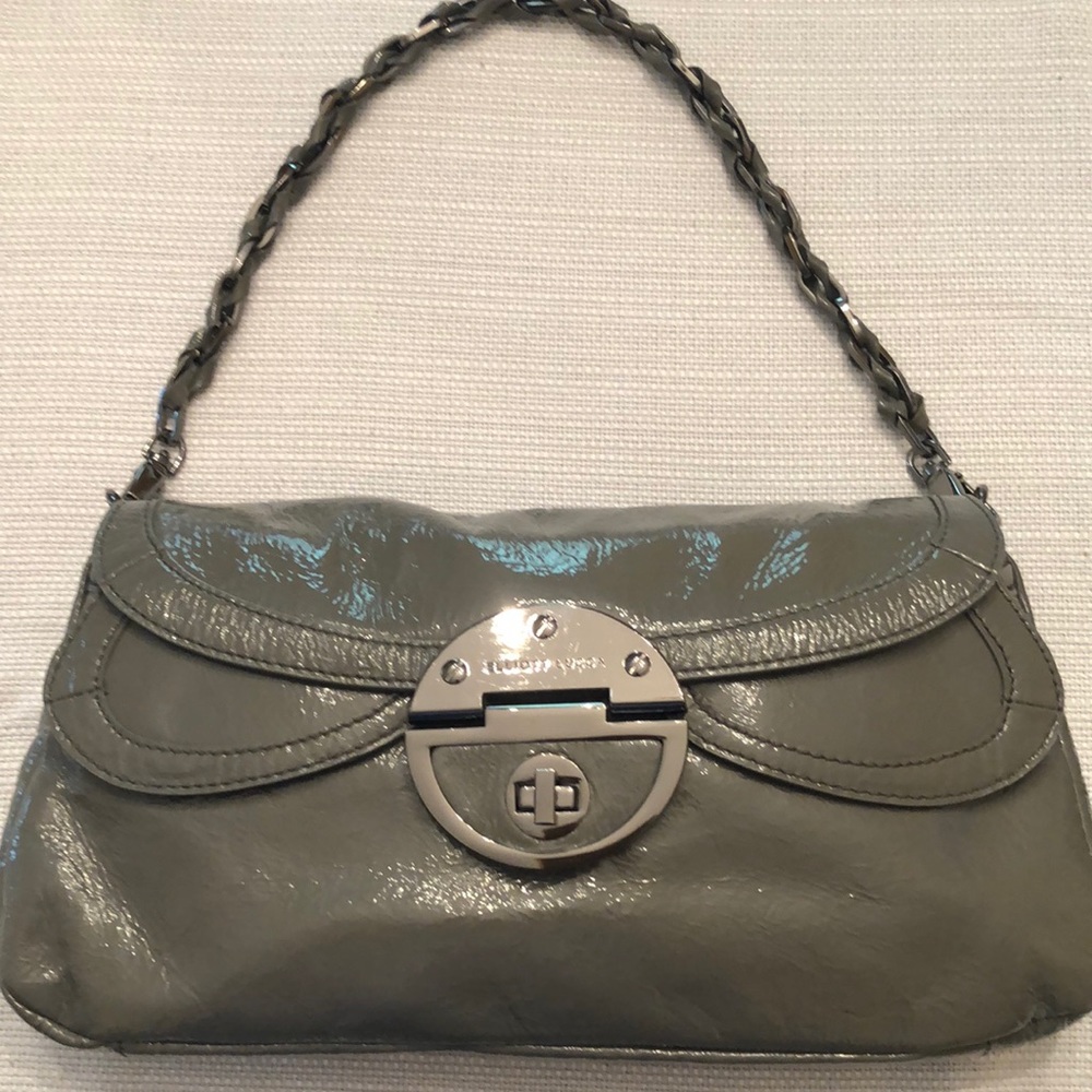 Elliott Lucca Gray Leather Clutch or Shoulder Bag